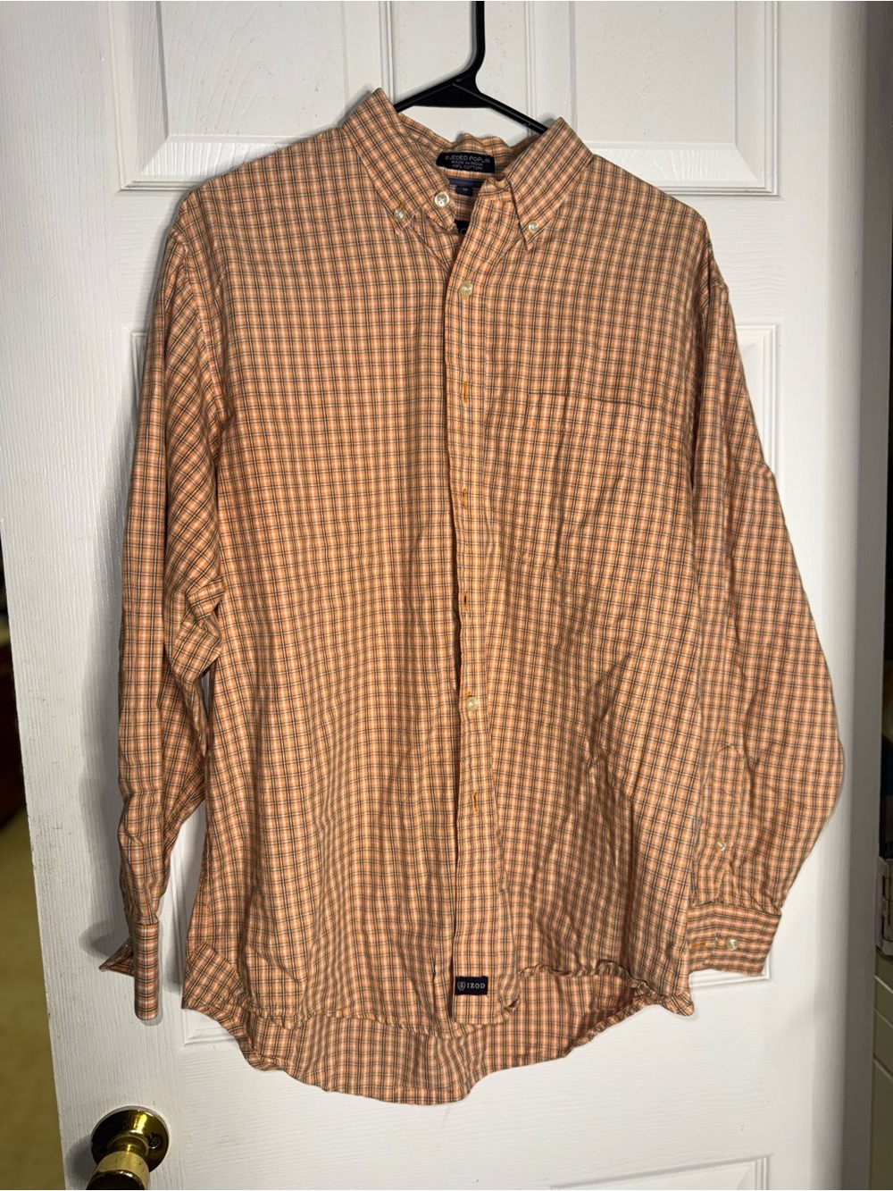 Izod Orange Tan and White Plaid Button-Down Shirt